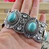 Regalo da donna retrò ovale turchese intagliato braccialetto tibetano gioielli Boho
