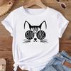 European Size T Shirt Women Cat Face Style Trend 90s Print Tee Top Fashion Female Clothing Short Sleeve Graphic T-shirts