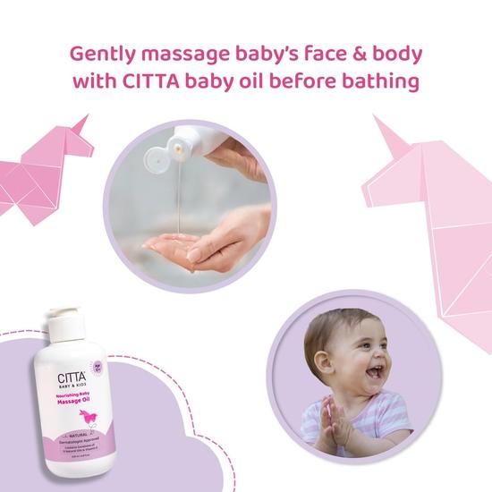 CITTA Natural Baby Massage Oil for New Born & Kids | Enriched With Coconut, Olive & Almond Oil for Baby Massage , Non-Sticky Baby Oil | 200 Ml