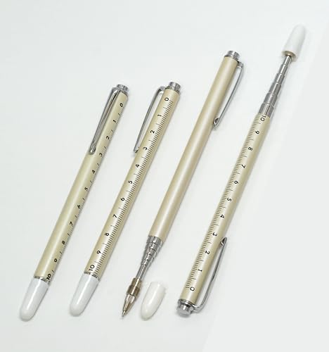 Blue Cowhide Pen Case and Business Card Holder with Slide Measuring Stick and Neo D-600 Ballpoint Pen Set, Black, SASL-MEIL-708W-600B-B