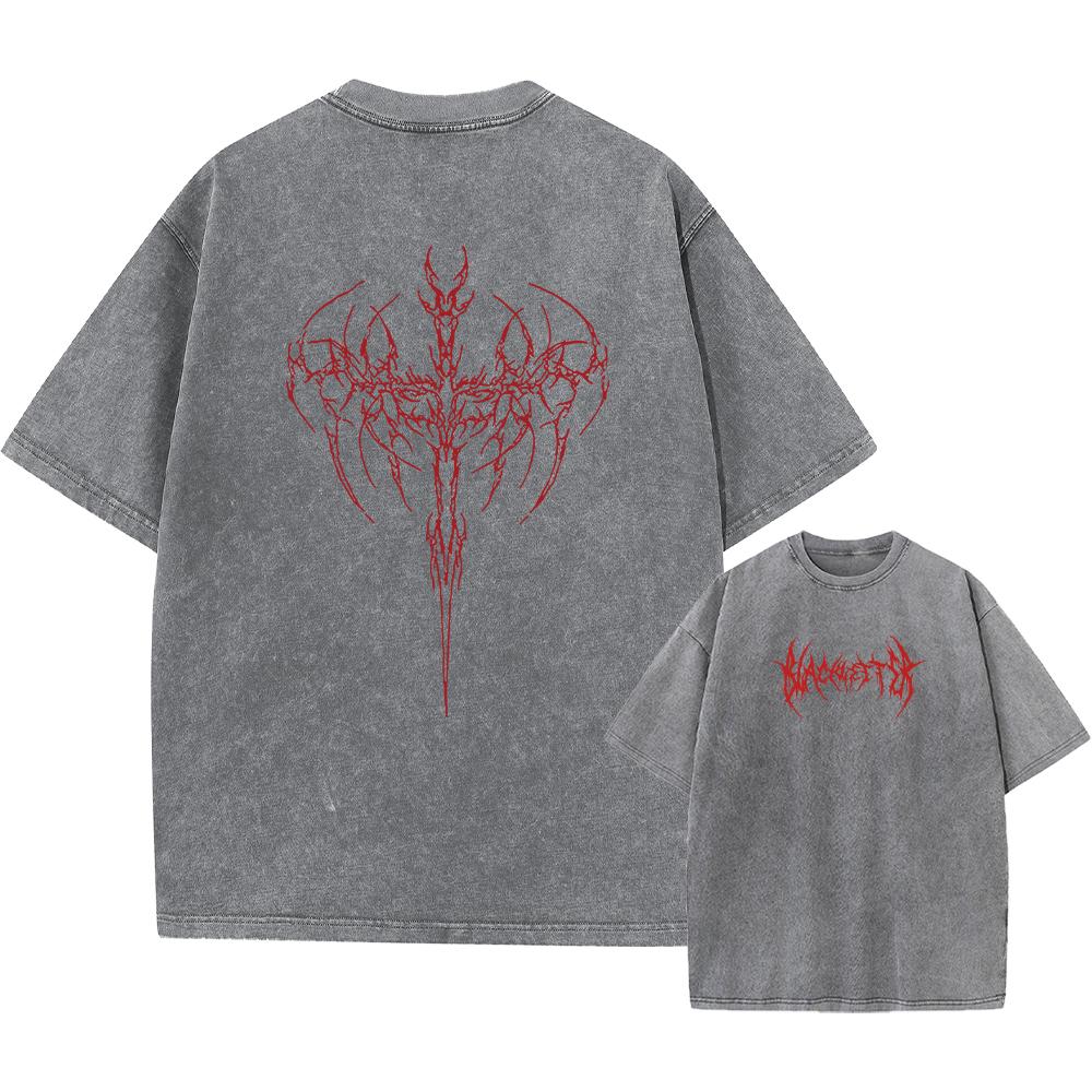 

Mens Red Thorn Print Fashionable Washed TShirt Summer Casual Cotton Short Sleeve Daily Home Wear Fitness Running Base Top S