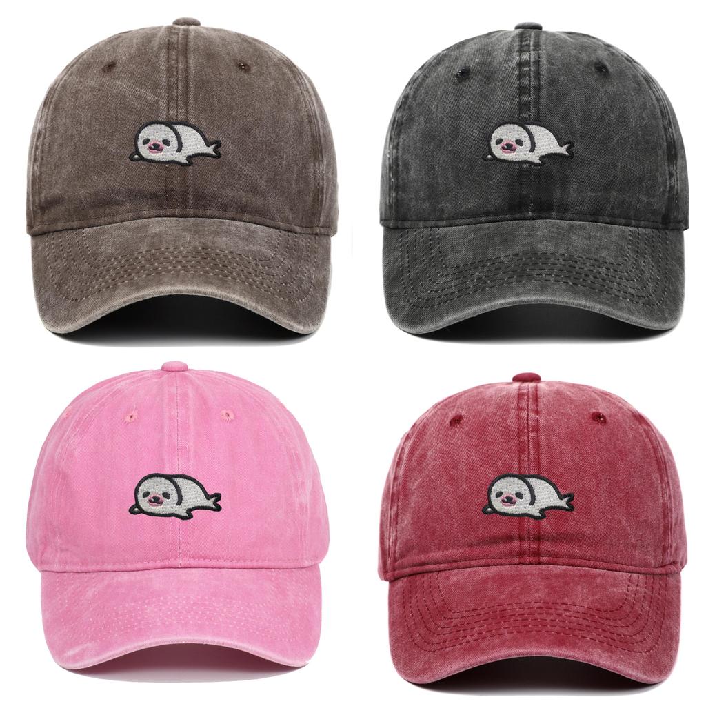 Sea Lion Pattern Vintage Wash Baseball Cap With Breathable Cotton For Travel