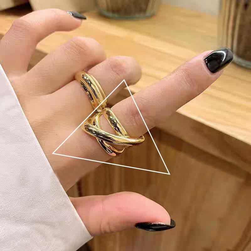 Ventfille Copper Rings New Fashion Party Jewelry Vintage Charm Double Layer Geometric Nail Design Accessories Gifts