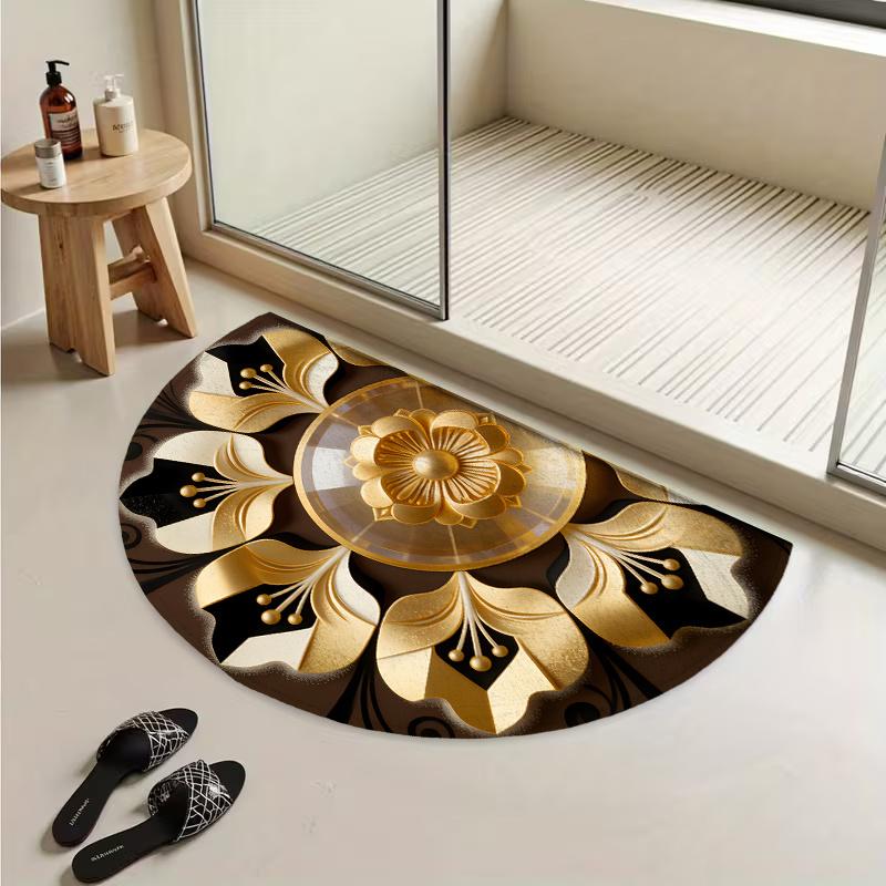 1Pcs Art Deco Golden Semi Circle Welcome Doormat Non-Slip for Outdoor Patio Porch Kitchen Bathroom Entryway Floor Mat