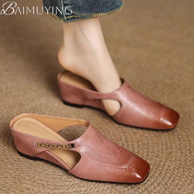 Women Wedges Sandals Summer Mules Slippers Square Toe Shoes 2025 New Casual Slingback Shoes Dress Party Woman Zapatos
