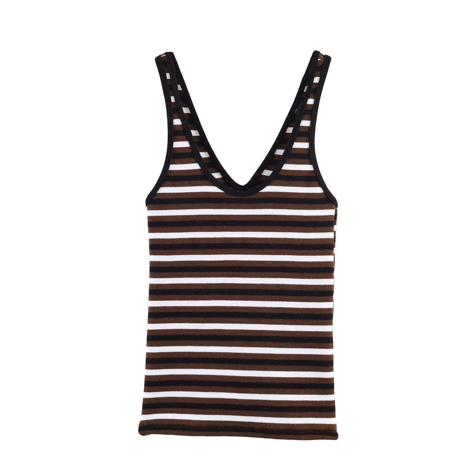 European and American style new women s clothing, versatile fashion V-neck striped camisole top 0858156017 S