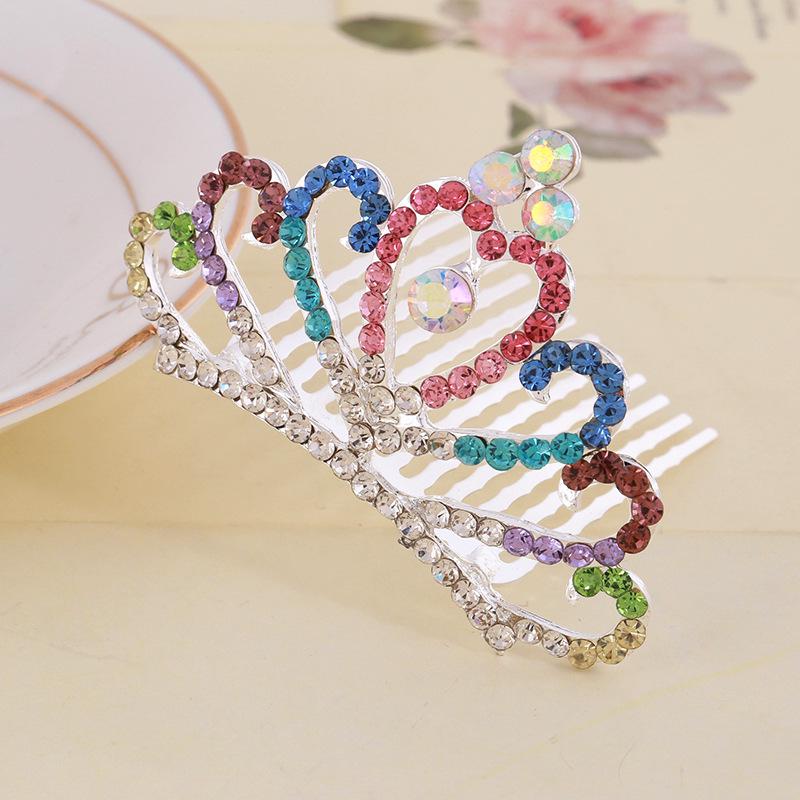 Korean Style Crown Jewelry Comb Hair Ornaments Princess Rhinestone Crown Alloy Colorful Girls Birthday Dance Hair Accessories