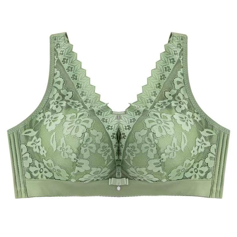 Wireless Lace Push-Up Bra Non-Wired, Large Size, Seamless, Comfortable Side Support, Floral Pattern, Contrast Lace Detail