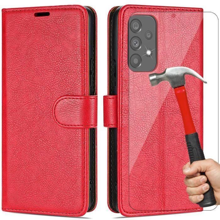 Coque de protection - PROSHOP - Samsung A33 5G - Rouge - Effet Cuir - Protection 360°