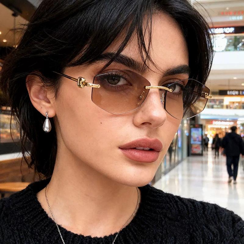 JYL Rimless Polygon Sunglasses UV400 Metal Ocean Lens Street Style / S092