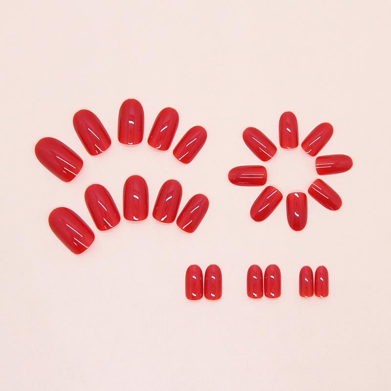 Simple temperament, white and bright red fake nail patch, removable nail art piece 24 pieces