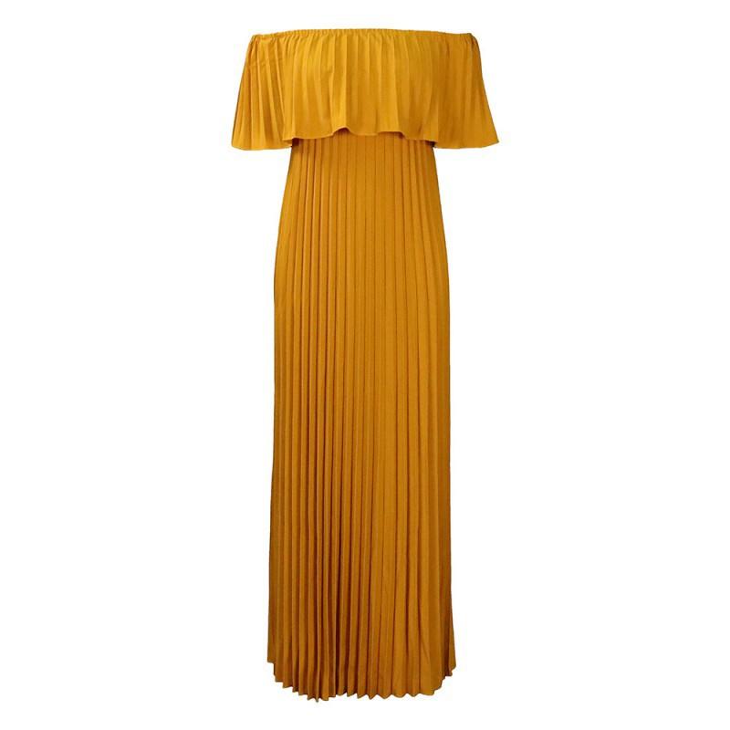 

Women s Clothes New Sexy One-collar Strapless Pleated Dress European American S хаки