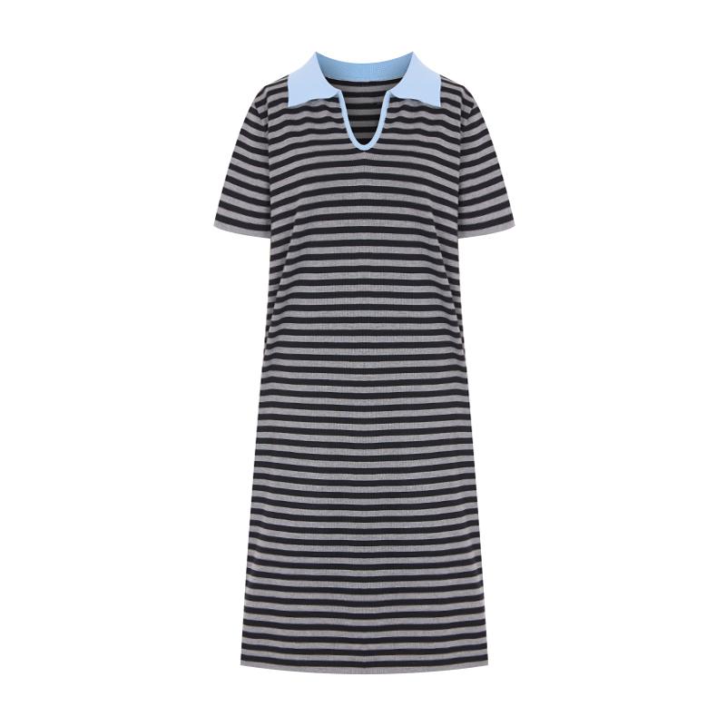 SELLY'S V-Neck Collar Striped Knit Dress_I6B-Cop050