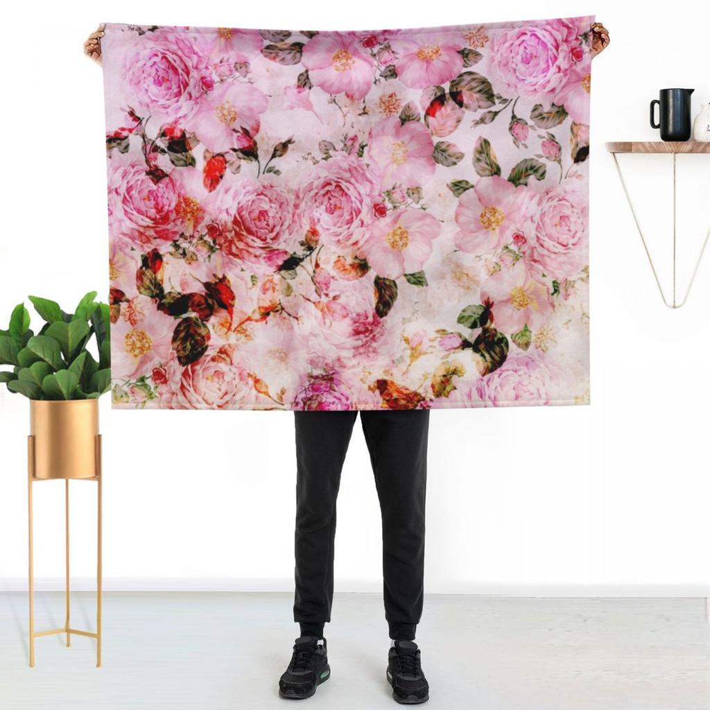 Chic Girly Pink Watercolor Vintage Floral Pattern Throw Blanket Fashion Sofas Giant Sofa Flannel For Decorative Sofa Blankets