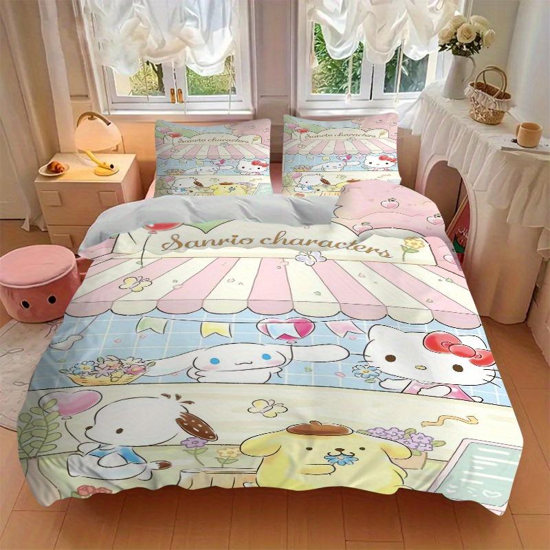 3pcs Pom Pom Purin and Friends Quilt Cover Set (1 Quilt Cover + 2 Pillowcases Without Pillow Core), High-Definition Printing for Home and Dormito