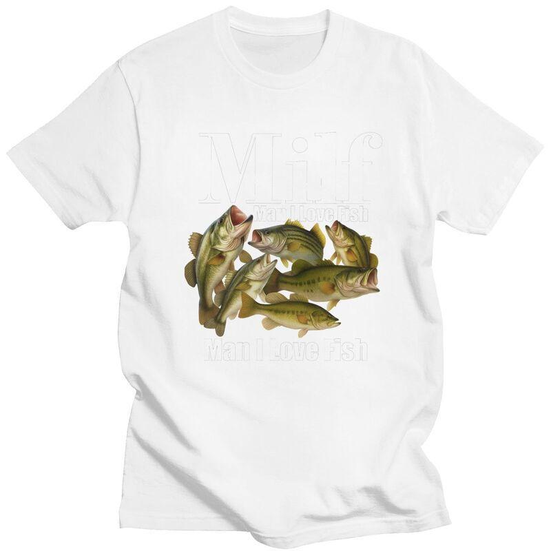 T-shirts Classiques Milf Man I Love Fish Hommes Femmes Manches Courtes Humour T-shirts de Pêche Hauts Graphiques Décontractés Coupe Ajustée Vêtements