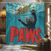 Pawsome Surfing Adventure Wall Tapestry for Quirky Home Decor, Featuring a Hilarious Scene of a Surfer Riding a Wave While