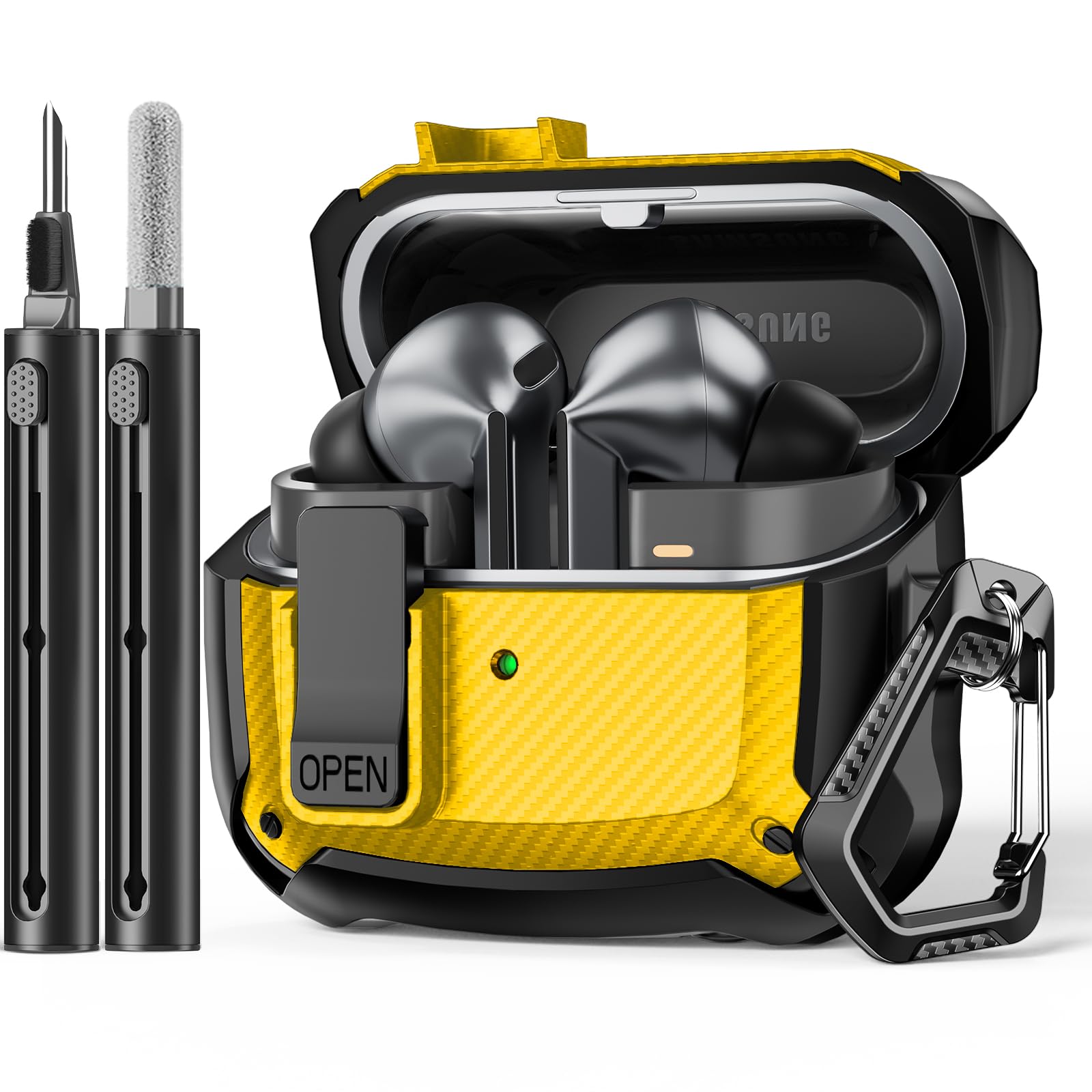 

Чехол-накладка для Samsung Galaxy Buds 3 Pro/Buds 3 с надежным замком-клипсой, противоударный защитный чехол с карабином и чистящим набором For Buds 3Pro