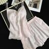 Pink Bow Suspender Ladies Lyocell Pajamas with Chest Pad Sweet Cute Summer Shorts Loungewear Comfortable