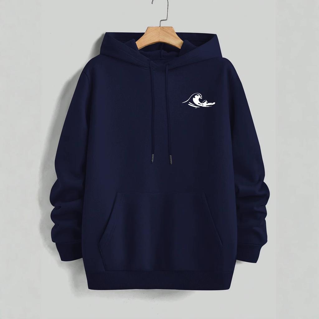 Little Wave Chest Printed Hooded Sweater Women's Casual Loose Oversize Pullover Hoodie
