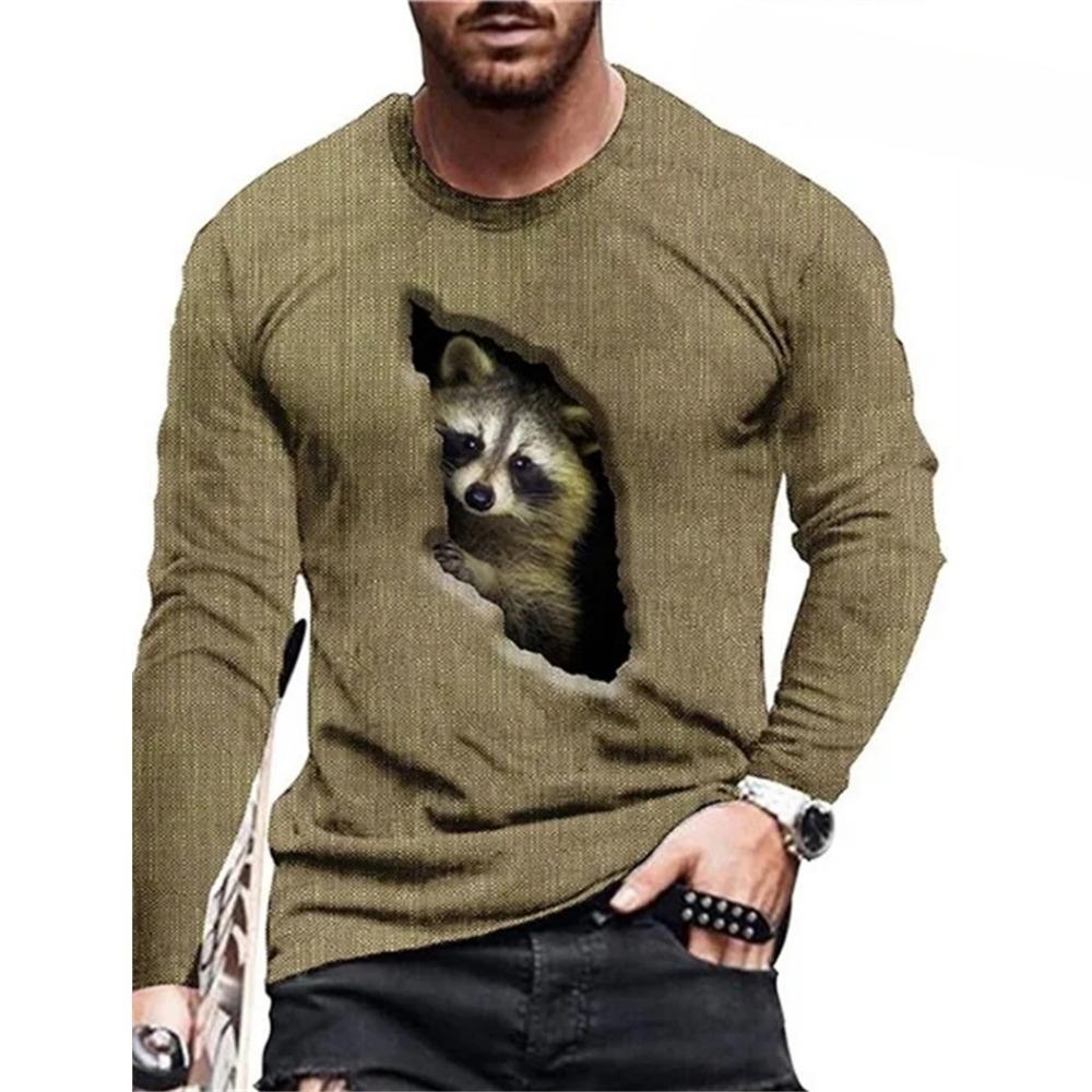 Skeleton 3D Digital Printed Men's Street Trendy Round Neck Long Sleeve T-shirt