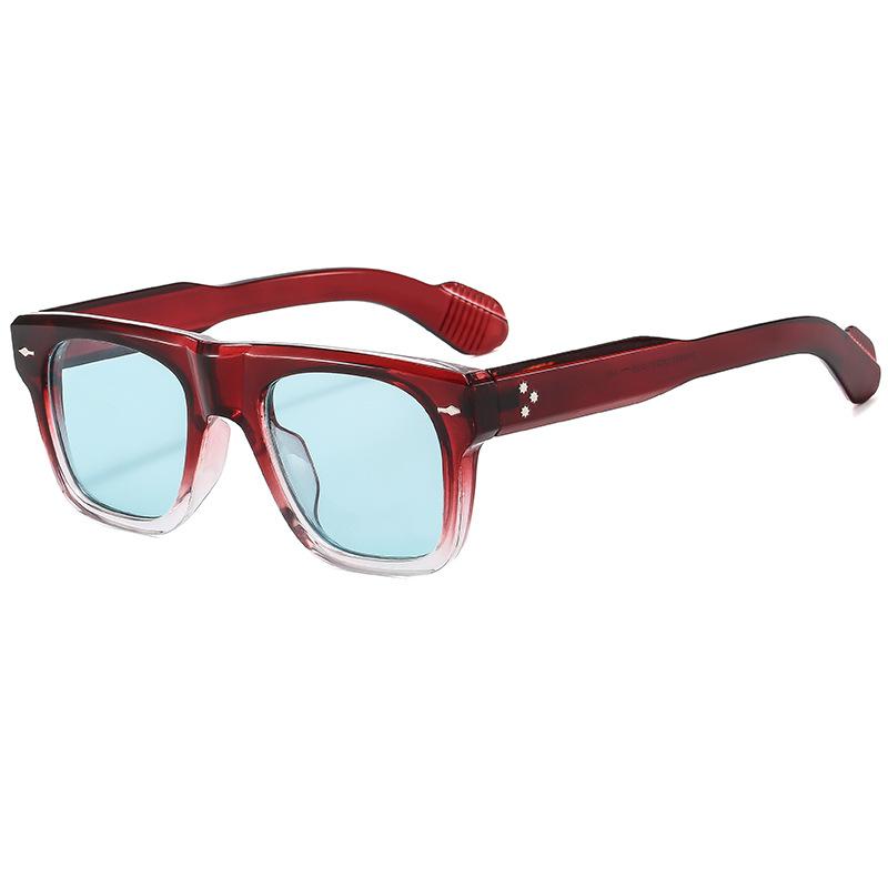  New Ins Popular Fashion Square Women Sunglasses Retro Clear Ocean Lens Shades UV400 Green Men Rivets Punk Sun Glasses