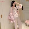 [Bright Girl] 1011 Spring New Three-piece Pajamas Belly Pocket Mesh Pure Desire Homewear Long Sleeve National Style