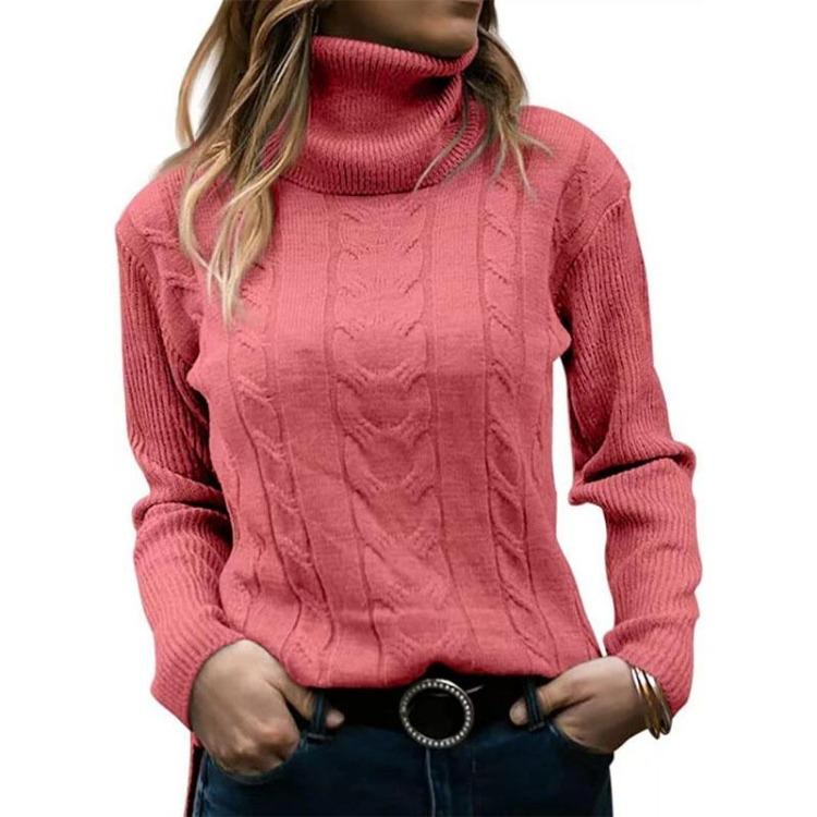 Maglione da Donna a Collo Alto Colore Unico Retro Manica Lunga Autunno Inverno Casual