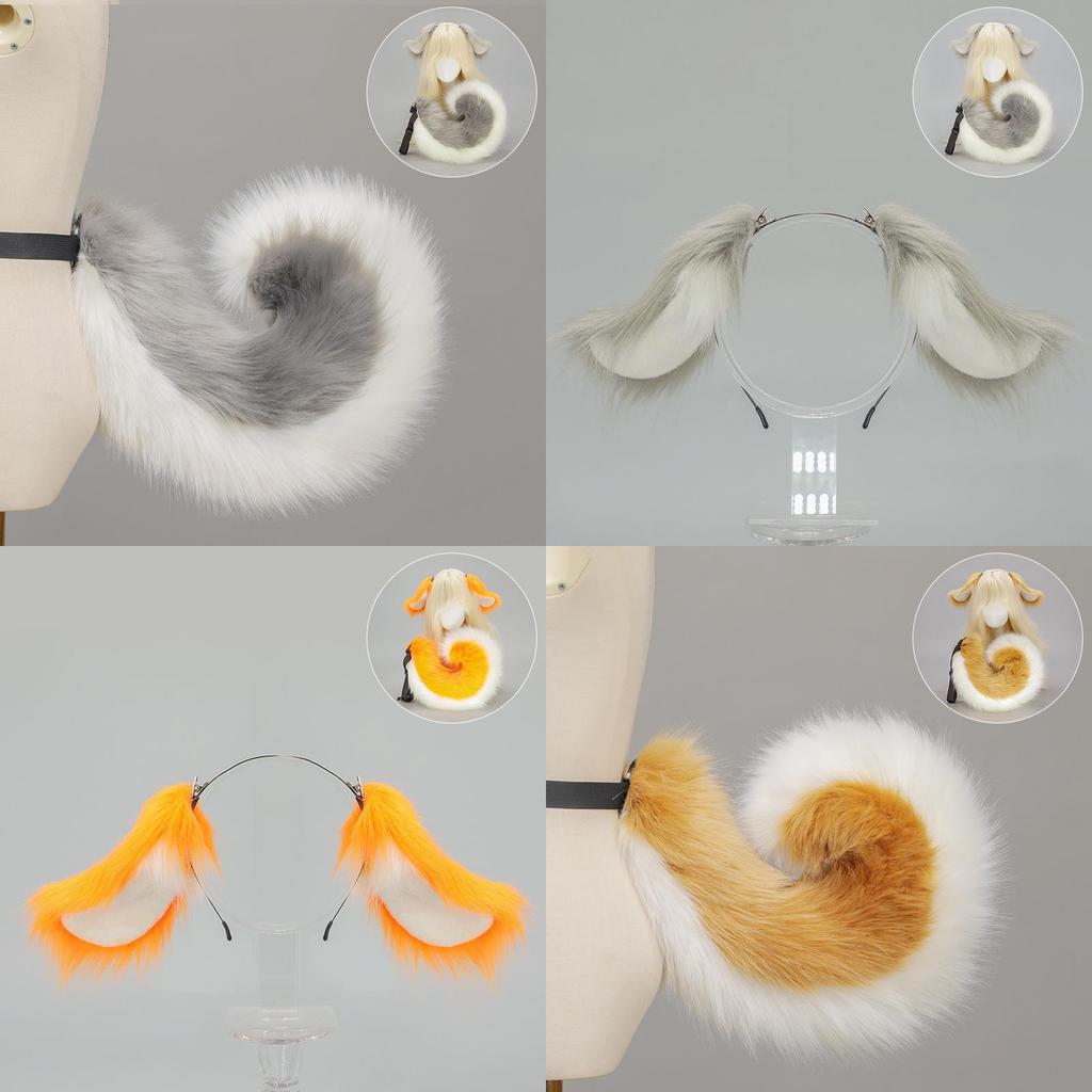 Set Cosplay con Orecchie e Coda da Cane Anime Giapponese con Accessori Peluche per Feste di Halloween