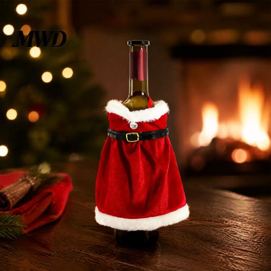 Xmas Drink Ornament Christmas Wine Bottle Cover, Velvet Santa Suit Sleeve, Plush Holiday Decoration Cover for Xmas, New Year, Dinner Table Decor Gift