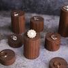 Vintage Dark Brown Cylinder High-end Black Walnut Wood Jewelry Display Stand Storage Column Photo Props Ring Earring Bracket 1Pc