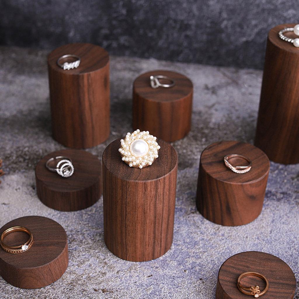 Vintage Dark Brown Cylinder High-end Black Walnut Wood Jewelry Display Stand Storage Column Photo Props Ring Earring Bracket 1Pc