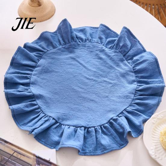 Dekorative Tischsets für Schminktisch 15 Zoll Boho Stoff Platzset, Rustikal Farmhaus Runder Rüschen Platzset, Unterlagen Heimdeko Waschbar Muschelförmig