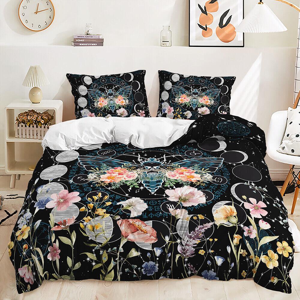 Purple Dimonds Rose Floral Moth Butterfly Doona Duvet Quilt Cover Bedding Set