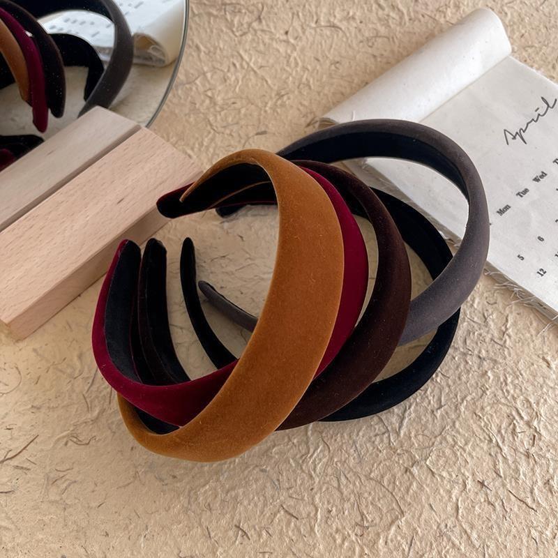 Korean Retro Elegant Velvet Sponge Headband Winter High Cranial Top Wide Edge with Red Press Hair Clamp
