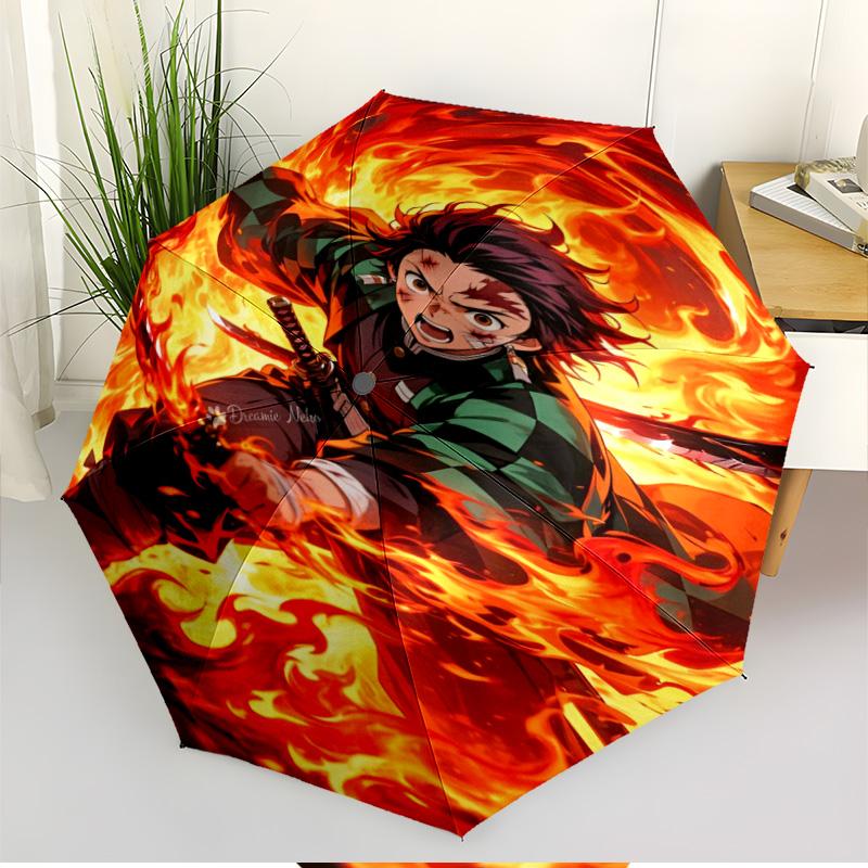 Parapluie Automatique Ouverture Fermeture Impression Demon Slayer, Parapluie Pliable Portable, pour les Trajets Extérieurs, les Voyages en Camping, Cadeau d'Anniversaire Idéal