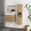 4-Piece Bathroom Furniture Set, Wall-Mounted, with Mirror, Under-Basin Unit, Basin and Tall Cabinet, Natural
