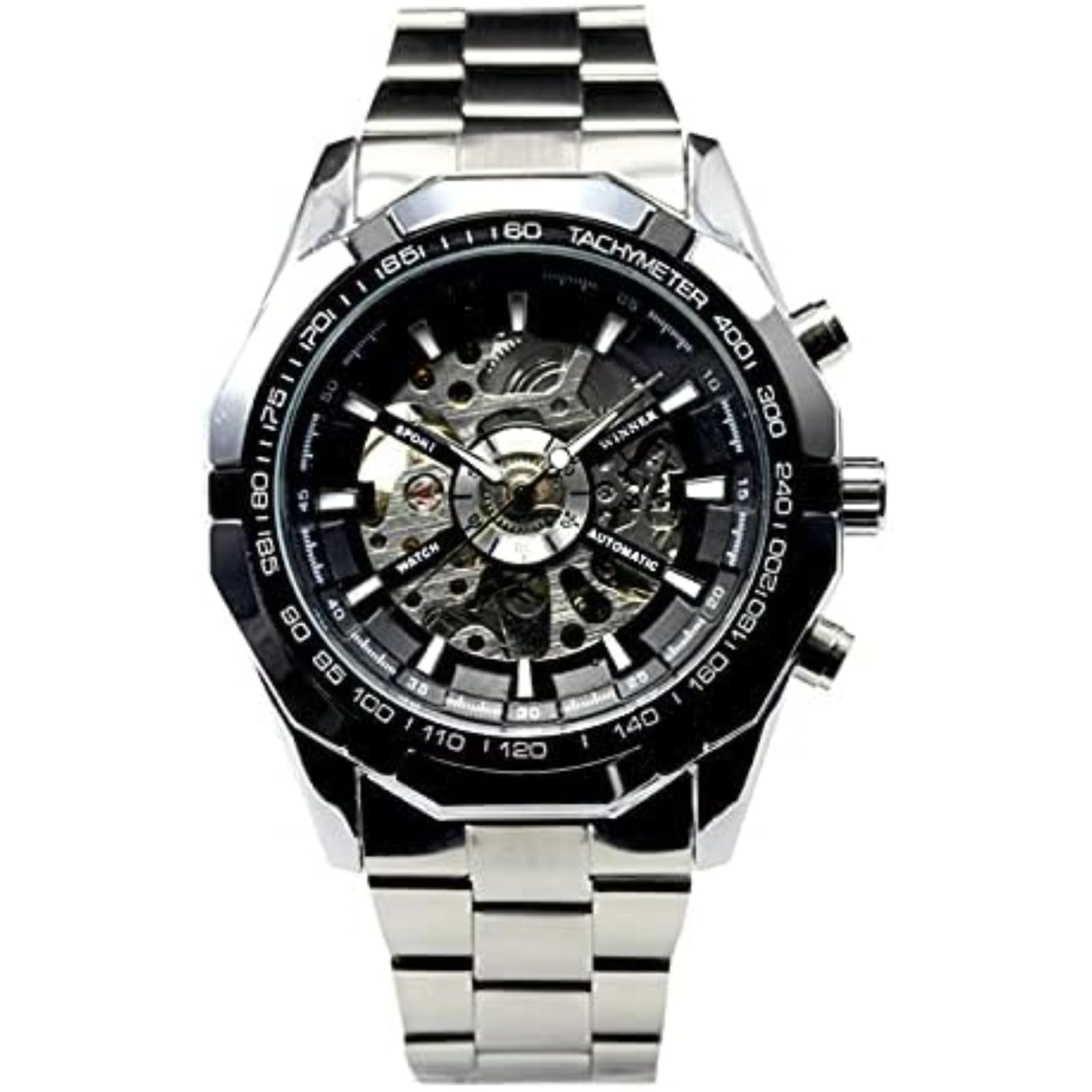 

Momgla Automatic Watch Heavy Big Case Skeleton Simple Mechanical Watch Men s (BLK)