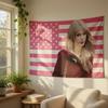 Music Icon Style Wall Tapestry Pink Stars Stripes Flat Print Aesthetic Room Decor For Living Room Party Dorm Backdrop