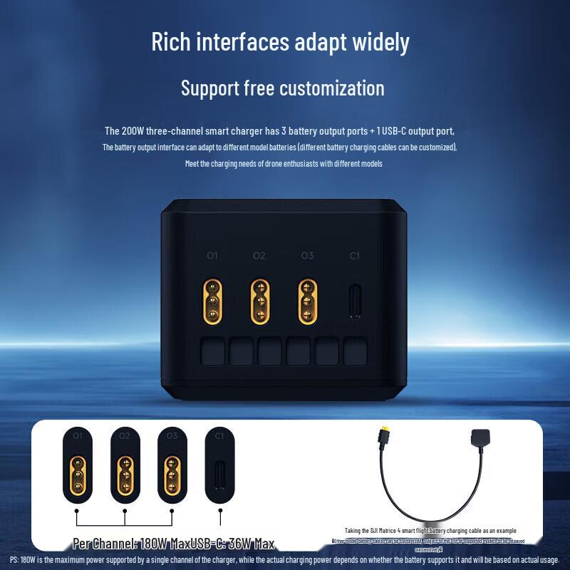 LKTOP 200W Триканальний розумний швидкий зарядний пристрій для серії DJI Matrice 4