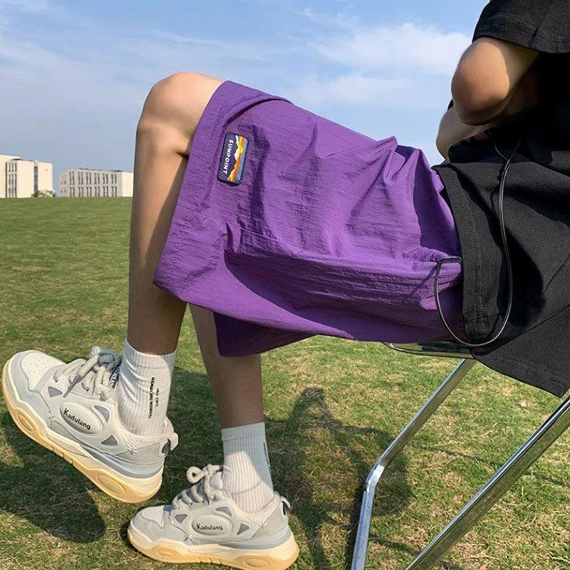 

Быстросохнущие шорты в американском стиле для мужчин, летние, тонкие, из ледяного шелка, спортивные и повседневные брюки средней длины, универсальные и свободные пляжные брюки длиной пять четвертей 2XL