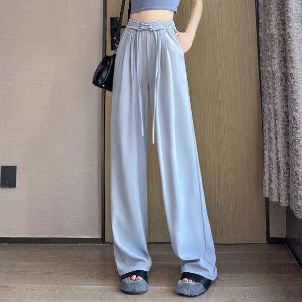 

Женские облегающие брюки с высокой талией и широкими штанинами: Летний тонкий усовершенствованный дизайн с ощущением свисания и свободным прямым фасоном костюма XL