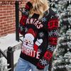BITCED Damen Weihnachts-Pullover mit Weihnachtsmann-Stickerei O-Ausschnitt Strickpullover
