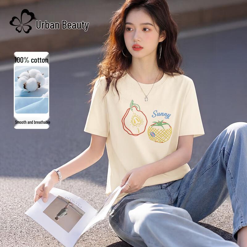 

Women s Loose-fit Short Sleeve T-shirt with Fruit Print XL