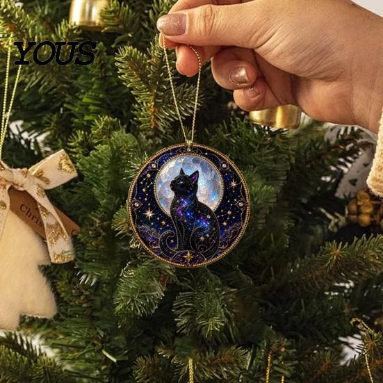 Symbolic Love Keepsake Black Cat Pearl Diamond Art Painting Ornament, 2D Flat Acrylic Cute Piece Hanging Suncatcher, Beaded Pattern Window Wall