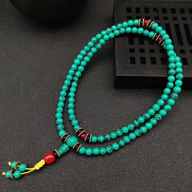Tibetan Style 108-Bead Turquoise Bracelet - Unisex Tourist Attraction Accessory