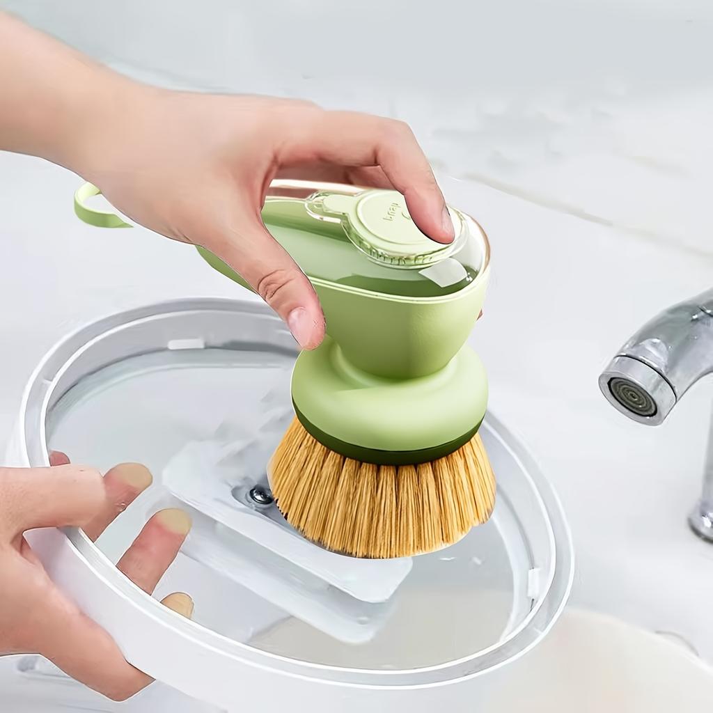 1 Stück Ergonomische Spülbürste mit nachfüllbarem Seifenspender, Naturborsten aus Sisalfasern, Ideal für Antihaftpfannen, Gusseisenpfannen