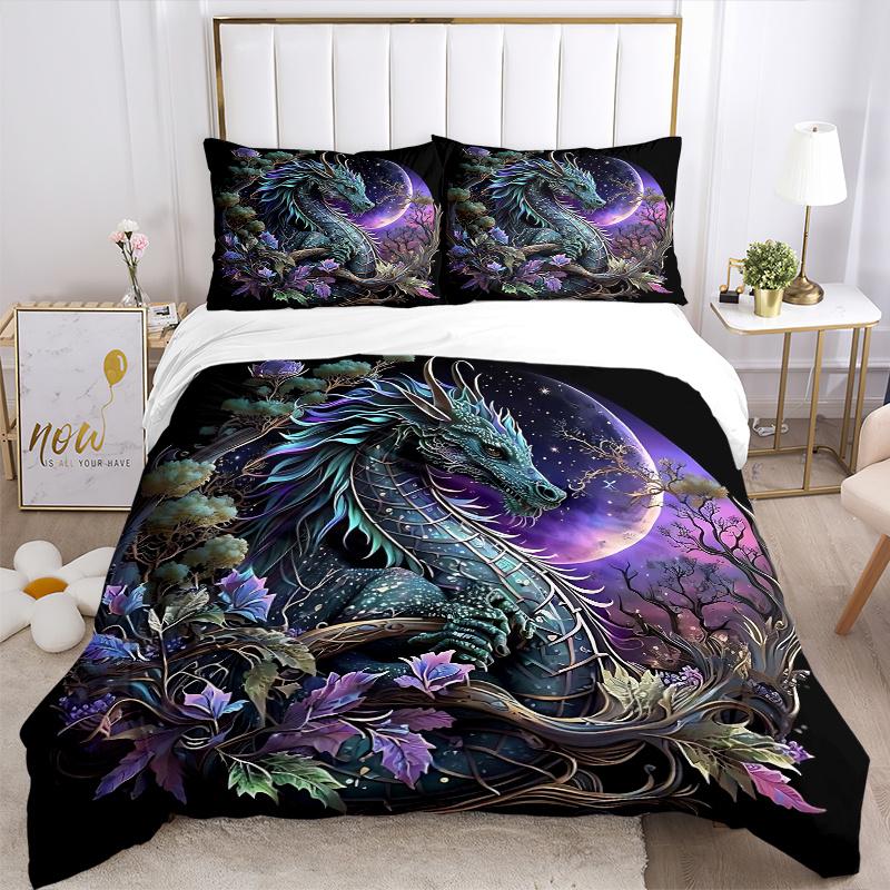 3pcs Enchanted Moonlit Serpent Print Cover Set Ultra Soft, Breathable, and Comfortable Bedding with Stylish Design for Bedroom and Guest Room Dec