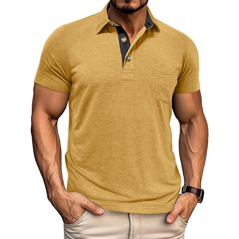 Summer Mens Short Sleeve Turn Down Collar T-Shirt Fashion Patchwork Polos Man