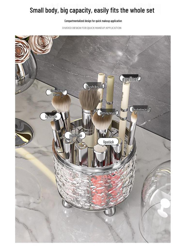 Rotating Dustproof Makeup Brush and Cosmetics Organizer with Large Capacity